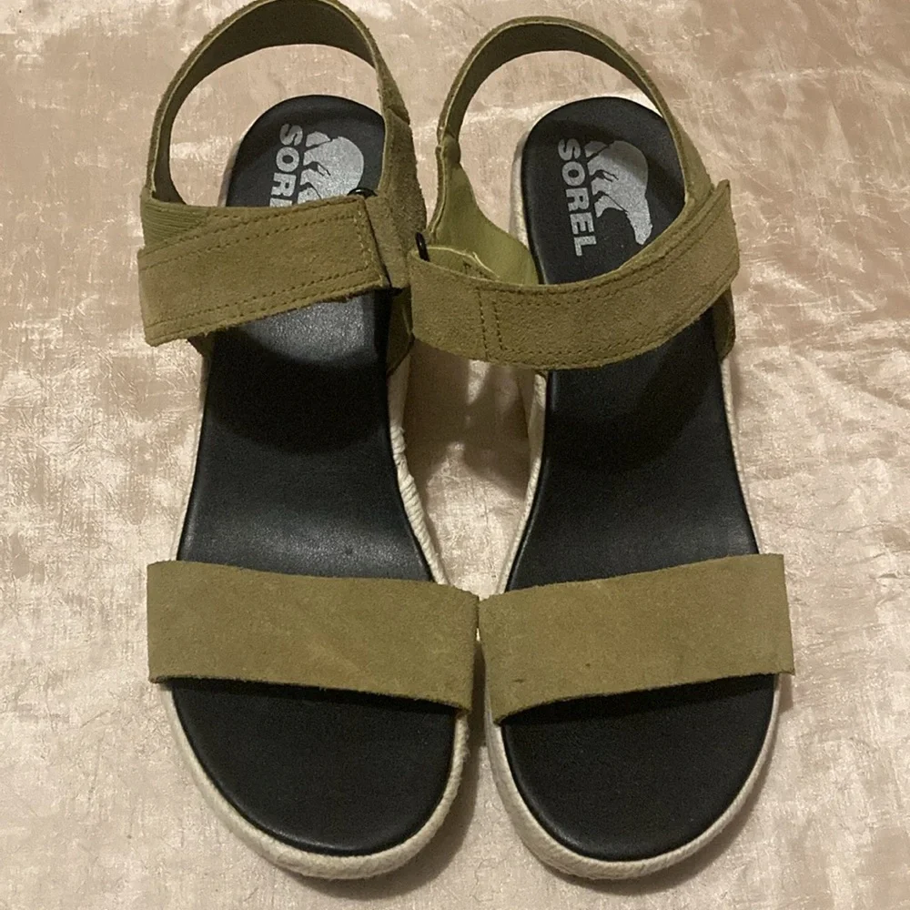 Sorel Cameron Wedge Platform Espadrille Sandals Olive